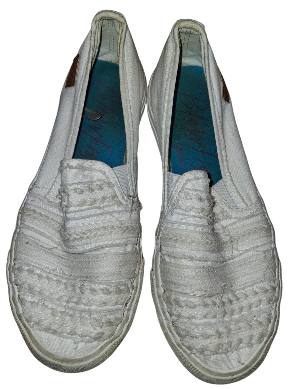 Blowfish Malibu Marlaina White Distressed Canvas Slip-On Sneakers Size 7.5